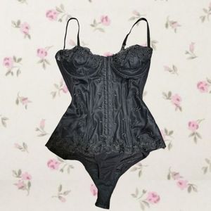 Vintage Black Eyelet Corset Bustier Bodysuit